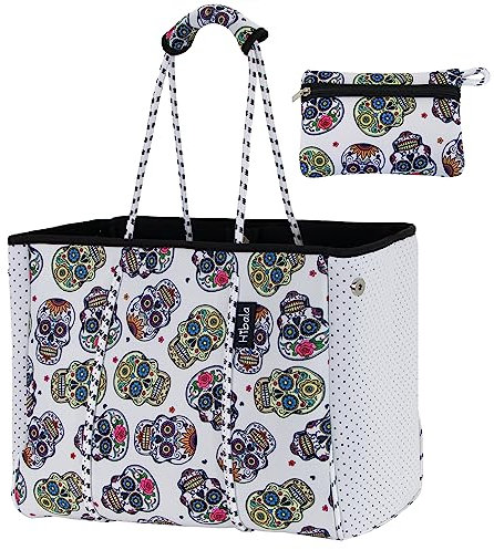 Hibala Neopren-Mehrzweck-Strandtasche, Fitnessstudio/Reise/Pool-Tasche, Tragetasche für Damen und Herren, skelett