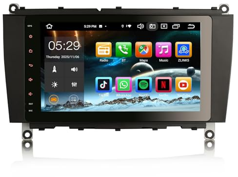 Erisin 8-Core 8 pulgadas Android 14 GPS Navegación Estéreo de Automóvil para Mercedes Benz Clase CLK C209 A209 Soporte Bluetooth 5.0 Inalámbrico CarPlay Android Auto WiFi Dab+ RDS SWC 4GB RAM+64GB ROM