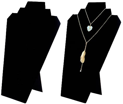 FINGERINSPIRE 2 Stück Schmuck Halsketten Präsentationsständer Aus Schwarzem Samt 31 cm Hoch 3D Büste Mannequin Modell Halskettenhalter Schmuckketten Organizer Schmuckanhänger Aufbewahrungsregal