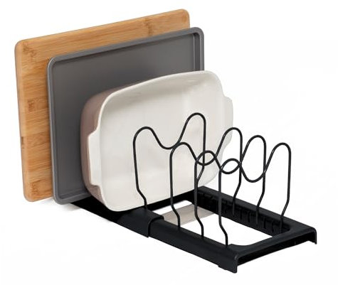 simplywire – Erweiterbares Backblech- und Schneidebrett-Gestell – Pfannendeckelaufbewahrung – Küchenschrank-Organizer – Schwarz