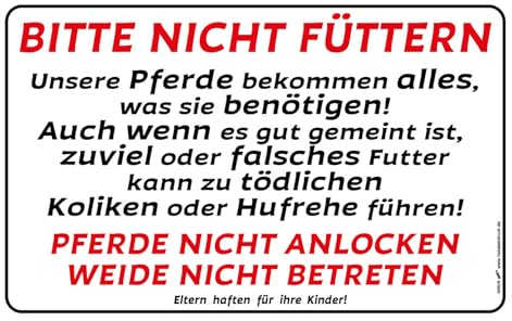 XXL Schild Pferde | Bitte nicht füttern | Koliken | Warnhinweis Warnung Hinweis Verbotsschild | 40 cm