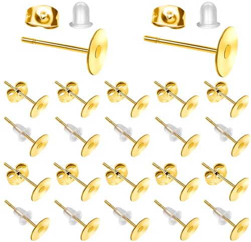 TOAOB 500 Stück Ohrstecker Rohlinge Edelstahl Golden 6 mm 8 mm