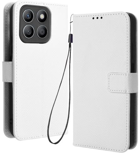 RonRon Cover Honor X8b Libro, Flip Custodia Portafoglioin Pelle, Antiurto case per Honor X8b, bianca