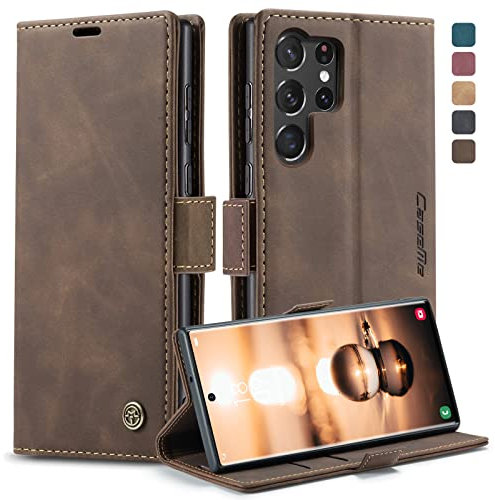 Handyhülle für Samsung Galaxy S23 Ultra Hülle, Klapphülle Premium Lederhülle Klappbar Flip Case Tasche Magnet Kartenfach Standfunktion Klapphülle Schutzhülle für Samsung Galaxy S23 Ultra 5G, Kaffee