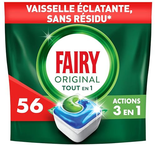 Fairy Original Tablettes Lave-vaisselle All In One, Regular, 56 Capsules, Efficaces Même Sur La Graisse Incrustée, Protège le Verre Et L'Argent