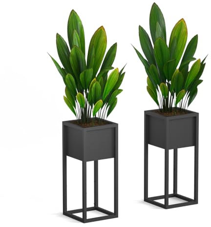 delemopure Blumenständer Metall Schwarz 2er Set, mit Gestell, Wohnzimmer & Flur, eckiger Pflanztopfständer(Schwarz 2stück)