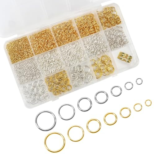 TOAOB 2300pcs Jump Rings Open Jump Ring Metal Jewellery Connector Link Chain Links Gold Silver 3mm 4mm 5mm 6mm 7mm 8mm 10mm with Box for Necklace Bracelet Making