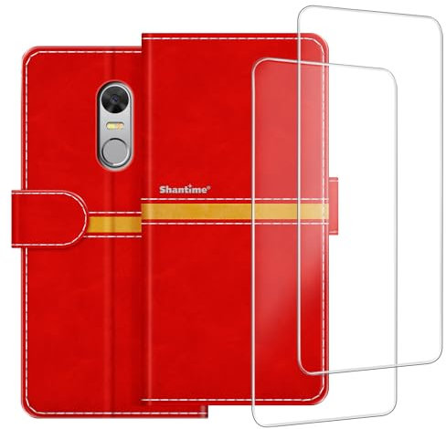 ESACMOT Handyhülle Kompatibel mit TP-Link Neffos X1 Lite + [2 Pack] Displayschutzfolie Glasfolie, Premium Leder Magnet Schutzhülle Case Cover für TP-Link Neffos X1 (5 Zoll) Rot