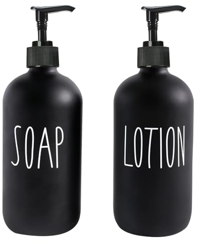 GOYISEE Dispenser di sapone in vetro con pompa, set dispenser per sapone da bagno e cucina, dispenser per sapone per piatti, sapone per le mani, decorazione per il bagno (Black)