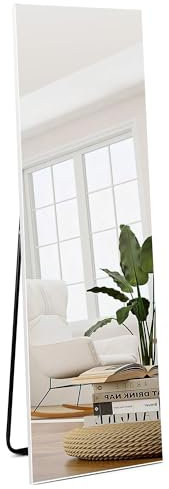 HORLIMER Standspiegel 150x41 cm mit Weißer Rahmen, Großer Wandspiegel oder Stehspiegel Ganzkörperspiegel für Schlafzimmer, Wohnzimmer, Flur, Sicherer Ankleidespiegel