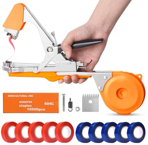 Soojook Pflanzenbinder Maschine, 50mm Bindezange für Pflanzen Tomaten Gurken, mit 10000 Stück Heftklammern 10 Rollen Klebeband SJ-8105O