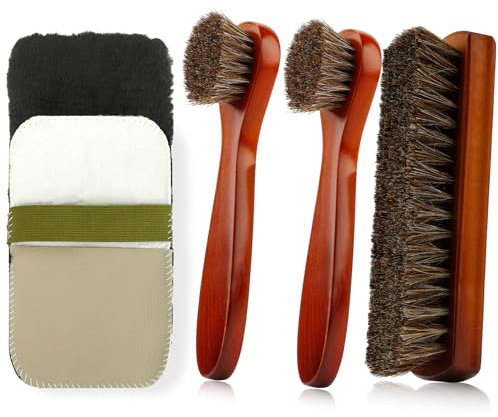 Shoe Brush, 4 Pieces Horsehair Shoe Brush, Shoe Brush Polish Kit, Horse Hair Brush for Leather Cleaner Brush with Shoe Shine Cloth Leather Shoes Boot Cleaning Brush Care Clean Dauber Applicators