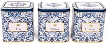 Nobel Blue Floral Pattern Design Canister Tin (Small Square Tea,Sugar,Coffee)