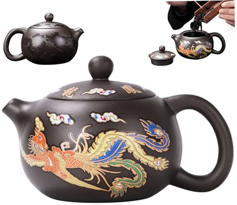 Ceramic Teapot Dragon and Phoenix Chinese Teapot Color Changing Tea Pot with Handle and Infuser 250ml Wide Mouth Traditional Teapot Tea Gift, Foam Package Teapots