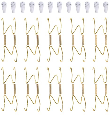 GYJZZW Lot de 10 cintres pour assiettes, 10,2 cm et 12 crochets muraux, compatibles avec assiettes décoratives de 10 à 30,5 cm, porcelaine antique, assiettes et arts anciens (10,2 cm)