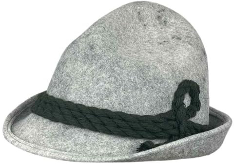 Original Herren Trachtenhut mit Kordel für Oktoberfest, Lodenhut – 100% Wollfilz Qualität für Damen und Herren geeignet (DE/NL/SE/PL, Numerisch, 56, Grau)