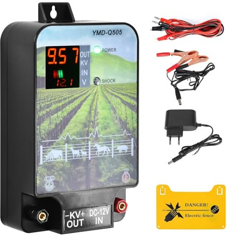 Kit de Clôture électrique, 10KM Clôture électrique pour bétail, Animaux, Électrificateur de clôture électrique, Haute Puissance, pour clôtures de pâturage