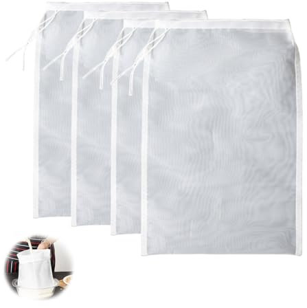 Confezione da 4 sacchetti per latte in nylon, 20,3 x 15,2 cm, a maglia fine, multiuso, riutilizzabili, filtro professionale per infusione a freddo, per filtrare succhi, caffè, yogurt e tè colino