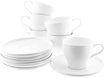 12 Teiliges Set, 6x Kaffeetassen, 6x Untertasse mit Henkel 200 ml in Weiß
