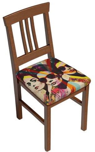 Stuhlsitzbezug 6er Set, Retro Pop Art Women Collage Sitzschutzbezug Hussen für Stühle Abnehmbar Stuhlbezug Sitzfläche für Küchenstühle, Hotel, Bankett