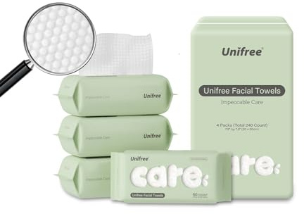 Unifree Facial Towel,Disposable Dry Wipes,4 Pack Face Cloths for Skin Care, 240 Count Disposable face clean towel,Absorbent,Reusable, Soft, Comfort Skincare