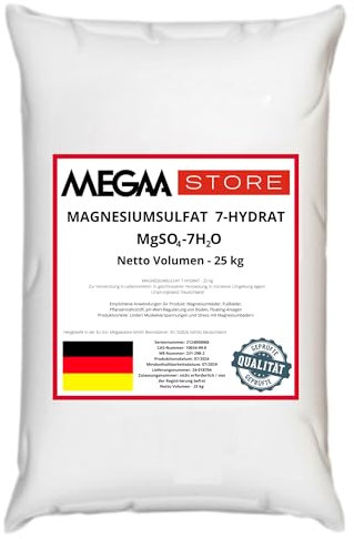Megaa store Magnesiumsulfat Heptahydrate | 1kg bis 25kg | Natürliches Salz Epsom Salz Badesalz Bittersalz Konzentrierte Magnesium quelle Magnesium Bäder
