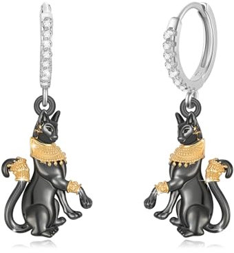 Ägyptische Katze Ohrringe Sterling Silber Sphinx Ägypten Göttin Gott Dangle Ohrring Alte Ägypten Griechische Mythologie Ägypten Schutz Amulett Schmuck Geschenke für Frauen Männer