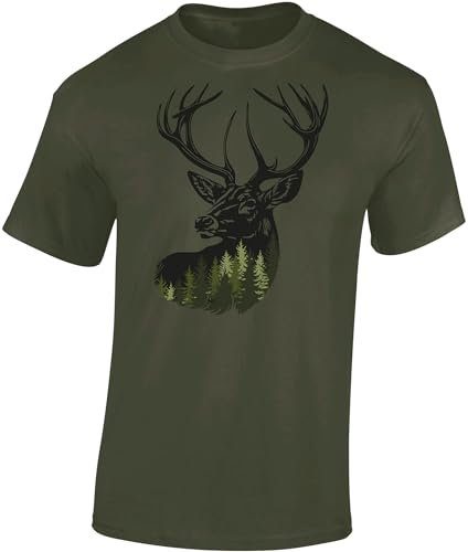 Baddery Jäger T-Shirt Männer - Forest Deer - Jagd Tshirt Herren - Geschenk Kleidung Zubehör (Army L)