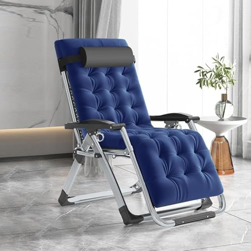 ZIKEBTUY Zero Gravity Chaise Pliable Fauteuil de Jardin, Chaise Longue avec Coussin et Poche Latérale Jusqu'à 200 kg Zero Gravity Chair pour Salon, Balcon, Jardin, Plage, Piscine (Bleu)