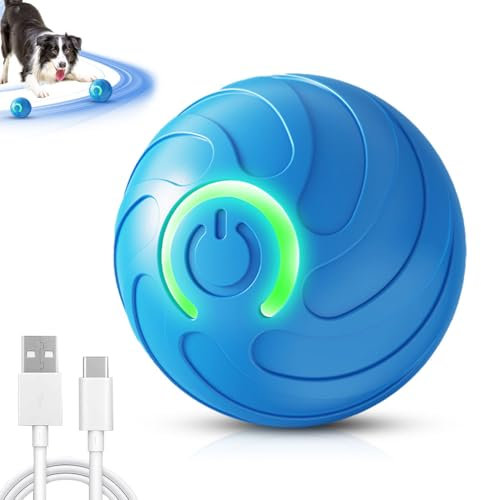 GMTEO Interaktives Hundespielzeug Ball, Hundespielzeug Interaktiv, Intelligenzspielzeug für Hunde, Automatisch Rollender Ball Hundeball für kleine mittlere große Hunde, USB Wiederaufladbar (Blau)