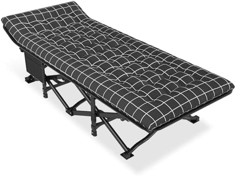 Yagosodee Camping Beds with Cushion for Adult,Folding Camping Cot Sun Lounger for Garden,Portable Cot Bed Sleeping Cot with Mattress and Steel Bracket for Home Office Camp 74.8x26.8x19.3