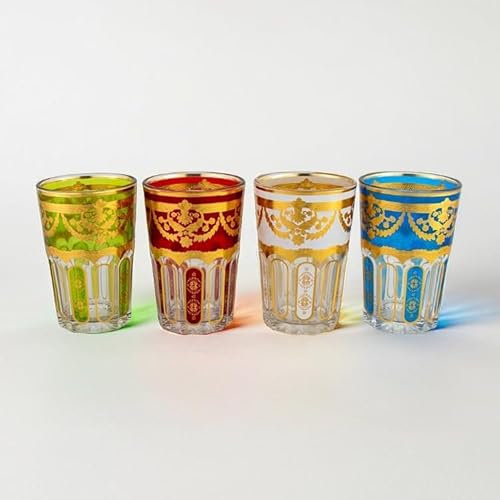 Juego de 12 vasos de té Atay Cay de cristal, color dorado marroquí Cay Atay