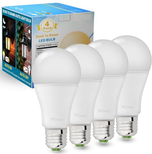 Wivety LED Lampe E27 mit Dämmerungssensor, Kaltweiß 6000K 10W (70W Äquivalent), 900 Lumens, Nicht Dimmbar, Automatische Ein/Aus Glühbirne mit Lichtsensor für Korridore, Garagen, Höfe(4 Stück)
