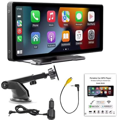 Wireless Bluetooth Car Stereo Satnav Map CarPlay Screen for Android and Apple Car Play Mirror Link with Dongle & Adapter for All Cars Reverse Camera Portable 10 Touchscreen (Without Reverse Camera)