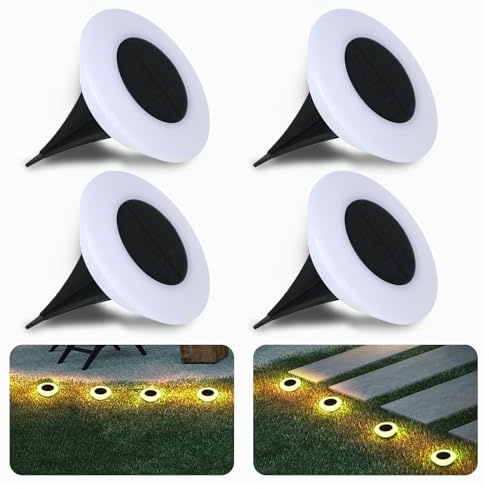 Solar Bodenleuchte 14 LEDs, Solarlampen für Außen - 4 Stück, Solarleuchte Garten Warmweiß, Solar Gartenleuchten, IP65 Wasserdicht Grundlicht Landschafts Beleuchtung für Auffahrt/Rasen/Gehweg/Patio
