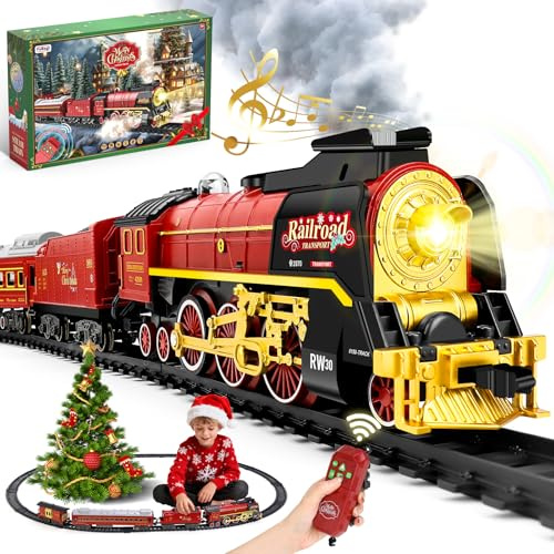 FuBegi Weihnachtszug Elektrische Zug Spielzeug, Eisenbahn Kinder Elektrisch, Dampfzug Spielzeug mit Schienen, Dampf, Licht & Geräuschen, um den Baum Geschenk für Kinder Jungen und Mädchen