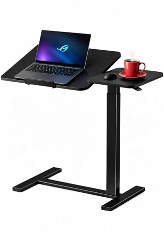 Zanbeel Height Adjustable Overbed Table smooth pneumatic lift system split top design computer work, reading, writing, studying (Black)