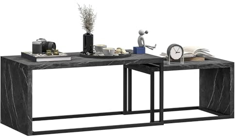 QOPIGFBN Design Couchtisch 2er Set Marmor Optik Eckig, Couchtische 2-teilig Tischgestell Metall, Edle Wohnzimmertische, Moderne Satztische für Wohnzimmer Schlafzimmer