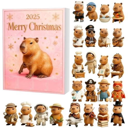 Capybara-Adventskalender 2025, 24 Tage Capybara-Figuren, Weihnachts-Countdown-Kalender 2025, 2D-Acryl-Capybaras-Ornamente, Baumschmuck für Tierliebhaber, Erwachsene und Kinder