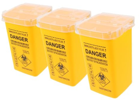 HONITANO 3pcs Sharps Disposal Container with Flip Open Lid Secure Needle Holder Bin for Home Barber Clinic Lightweight Sharps Organization Box