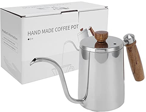 Cygmophing 600ML Kaffeekanne Holz 304 Edelstahl Kaffee Hand Topf Filterkaffeemaschine Kaffeekanne mit Holzgriff (Spiegellicht 600ML)