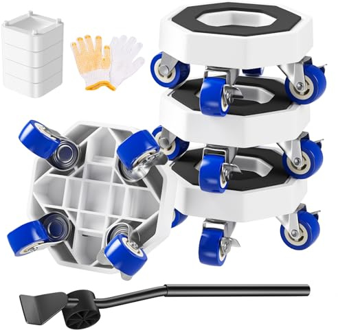 Furniture Sliders, Furniture Moving Wheels with Brakes, Pry Bar & 4 Heightening Modules, Wheels for Furniture for appliance movers Sofa Washing Machine Refrigerator, Moving Heavy Furniture Tool Set