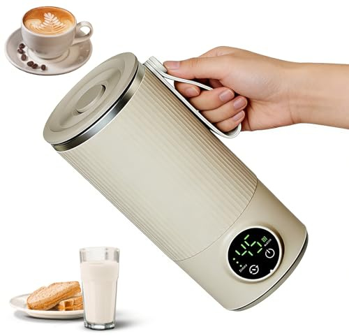 Travel Electric Kettle, Electric Milk Frother Warmer with 6 Adjustable Temperature, 55°C Fast Heating, Built-in Stirrer, 400ML Capacity, Stainless Steel, Portable Bottle Warmer & Mixer for Coffee