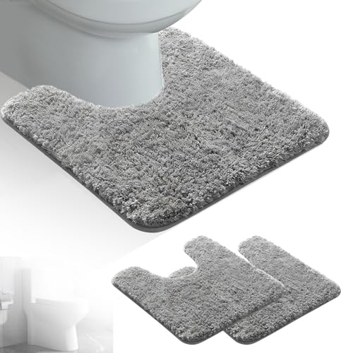 NCOALE WC Vorleger mit Ausschnitt, 2 Stück WC Teppich 50 x 40 cm Toiletten Teppich rutschfeste Toilettenvorleger für Stand WC Hochflor Badematte Saugstark