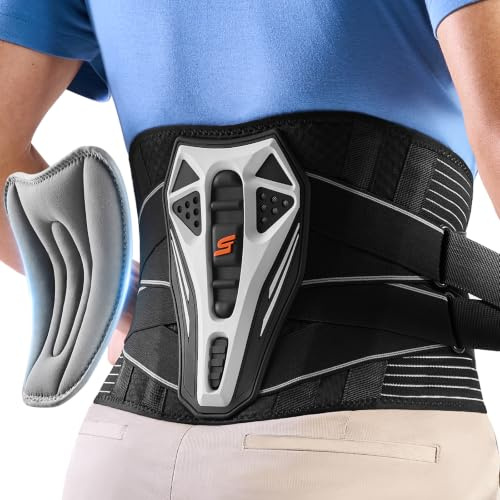 SueStar Rückenstützgürtel mit 3D-Stützkissen Rückenbandage Rückenstütze L | Bionischer TPR-Smart-Stützrahmen + 3D-Stützkissen + 4 Stützstreben rutschfeste Silikon-Innenseite, atmungsaktives Mesh-Gewebe