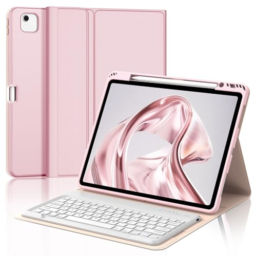 Keyboard Case for iPad Pro 12.9'' & iPad Air 13 inch M4/M3/M2, Pink | Detachable Wireless Keyboard Case with Pencil Holder for iPad Pro 12.9'' 6/5/4/3 Generation & iPad Air 13 inch 2026/2025/2024