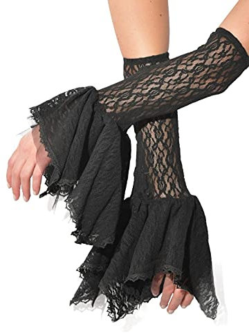 Rubie's Official 34292NS Spitzenhandschuhe, Tag der Toten, Vampirin, Halloween, Brautzubehör, Stulpen, Damen, Schwarz Halloween