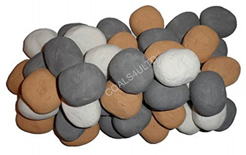 The Stove Wizard Ceramic Coal Effect Fireplace Pebbles Pack of 30 – Mixed Beige White Grey Heat Resistant Stones for Gas Fires Bioethanol Burners LPG & Electric –Premium Firebed Decor