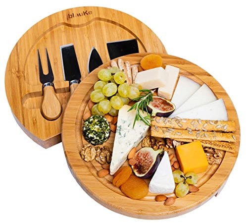 BlauKe Plateau à Fromages en Bois de Bambou avec Ensemble de Couteaux et Fourchette