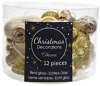 Kaemingk Weihnachtskugeln Christbaumschmuck Gold Mix Zapfen Sterne Blüten Herz 12 Stück
